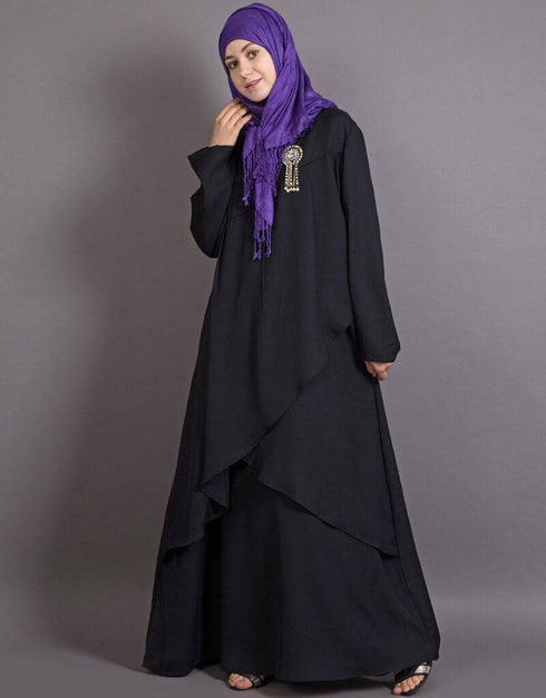 Islamic Overlapped panel casual Abaya Black