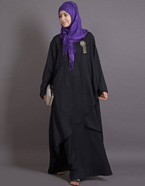 Islamic Overlapped panel casual Abaya Black