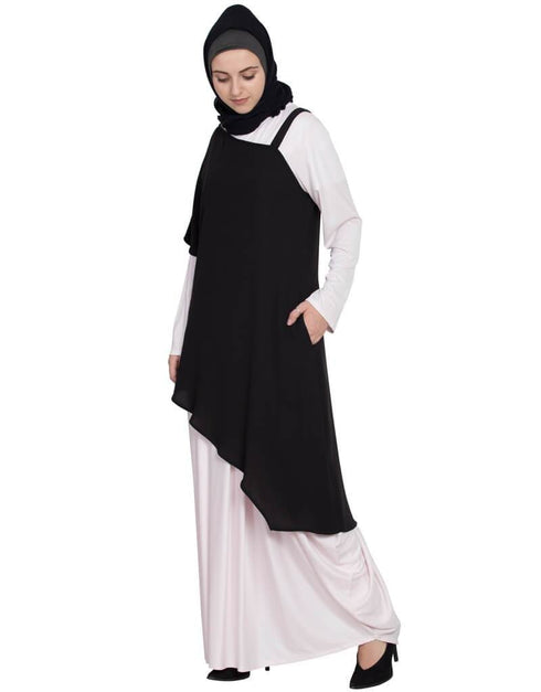 Chic One sleeve Asymmetrical Abaya with Jacket Black