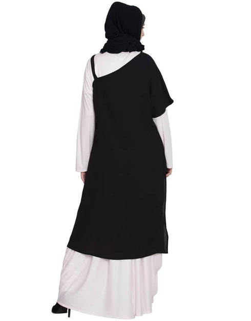 Chic One sleeve Asymmetrical Abaya with Jacket Black