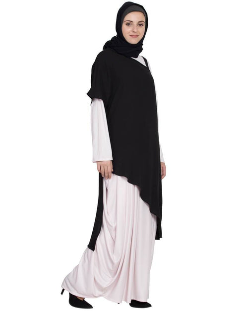 Chic One sleeve Asymmetrical Abaya with Jacket Black