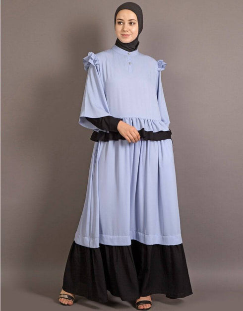 Modest Contrast frilled funky Abaya Blue