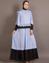 Modest Contrast frilled funky Abaya Blue