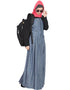 Dubai Front open Contrast jersey and chambray straps Abaya Blue