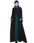 Muslim Contrast Yoke at front Back and Sleeve A line Abaya Black