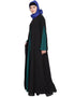 Muslim Contrast Yoke at front Back and Sleeve A line Abaya Black
