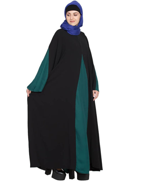 Muslim Contrast Yoke at front Back and Sleeve A line Abaya Black