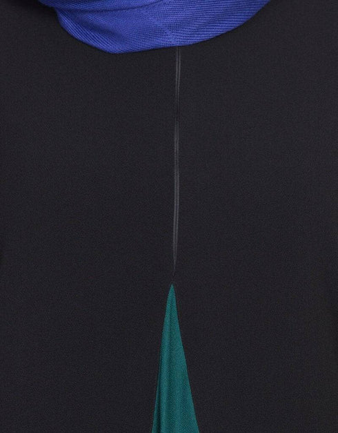 Muslim Contrast Yoke at front Back and Sleeve A line Abaya Black