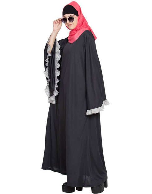 Arabic Butterfly Sleeve A line casual Abaya Grey