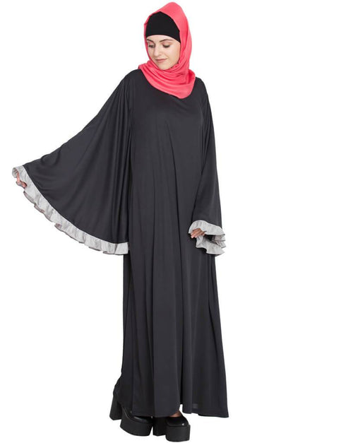 Arabic Butterfly Sleeve A line casual Abaya Grey