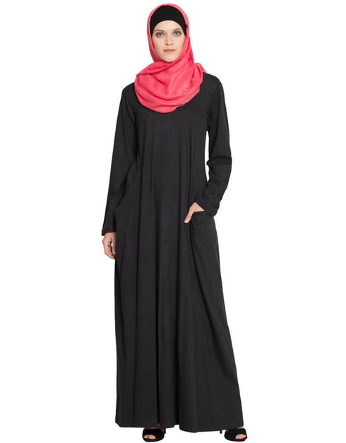 Muslimah Extended Pocket Jersey Travel Abaya Black