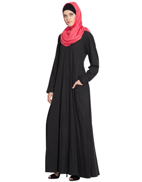 Muslimah Extended Pocket Jersey Travel Abaya Black
