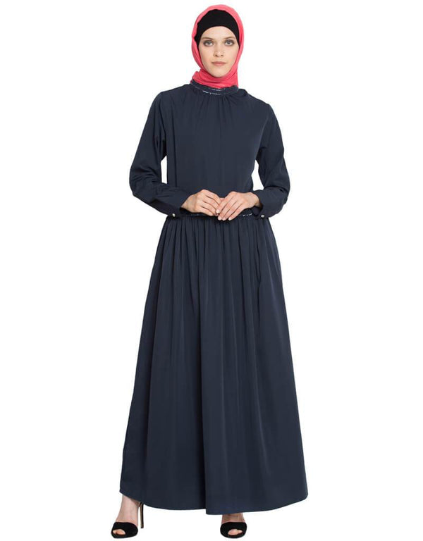 Chic Band embellished party Classic abaya Navy Blue