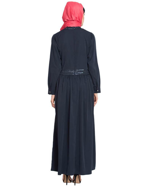 Chic Band embellished party Classic abaya Navy Blue