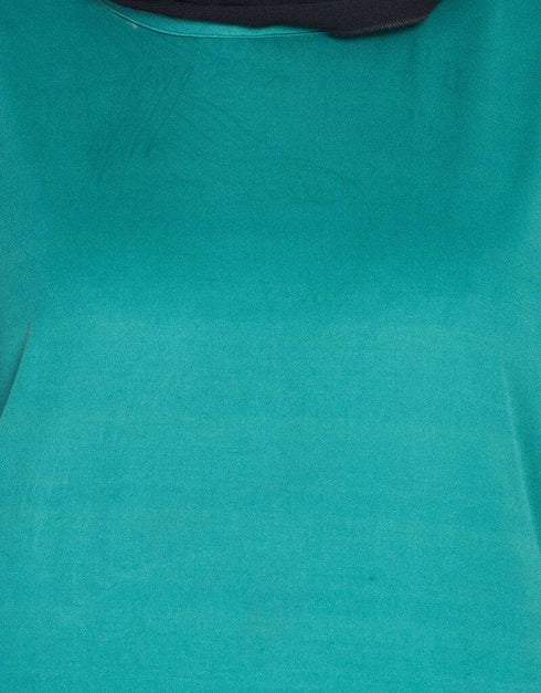 Modern Waist pleated stretchable knits travel Teal abaya Green