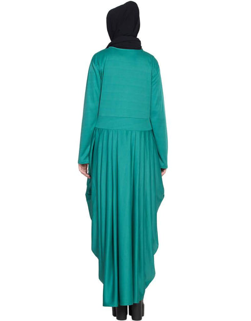 Modern Waist pleated stretchable knits travel Teal abaya Green