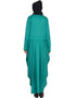 Modern Waist pleated stretchable knits travel Teal abaya Green