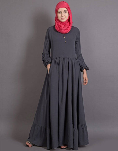 Islamic balloon sleeve bohemian Abaya Grey
