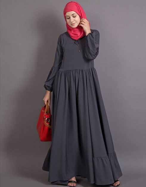 Islamic balloon sleeve bohemian Abaya Grey