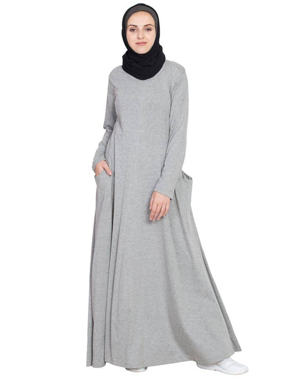 Islamic Extended Pocket Jersey Travel Abaya Silver