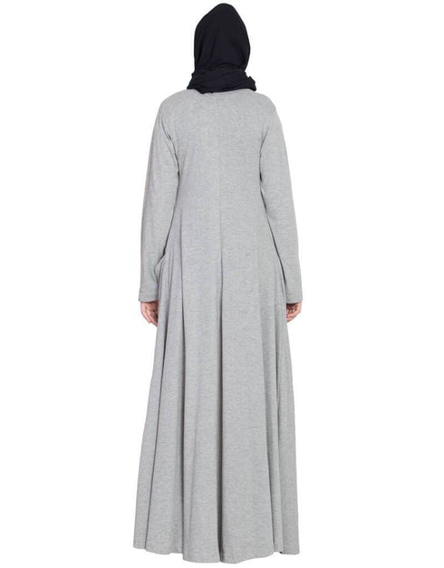 Islamic Extended Pocket Jersey Travel Abaya Silver