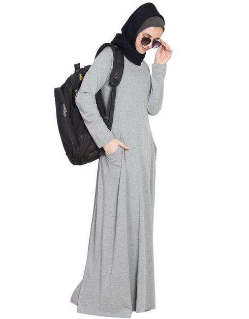 Islamic Extended Pocket Jersey Travel Abaya Silver