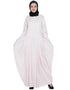 Arabic Pleating at waist White stretchable abaya Pink