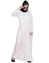Arabic Pleating at waist White stretchable abaya Pink
