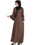 Women Embroidered patch Umbrella Abaya Brown