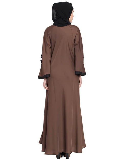 Women Embroidered patch Umbrella Abaya Brown