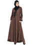Women Embroidered patch Umbrella Abaya Brown