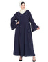 Muslimah Pleated and pearls embroidered Front open Abaya Navy Blue