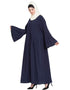 Muslimah Pleated and pearls embroidered Front open Abaya Navy Blue