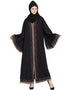 Chic Front open with lace and contrast band Dubai Kaftan Black