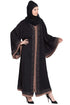 Chic Front open with lace and contrast band Dubai Kaftan Black