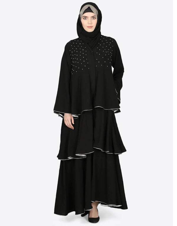 Dubai Hand work three bell layer party Abaya Black