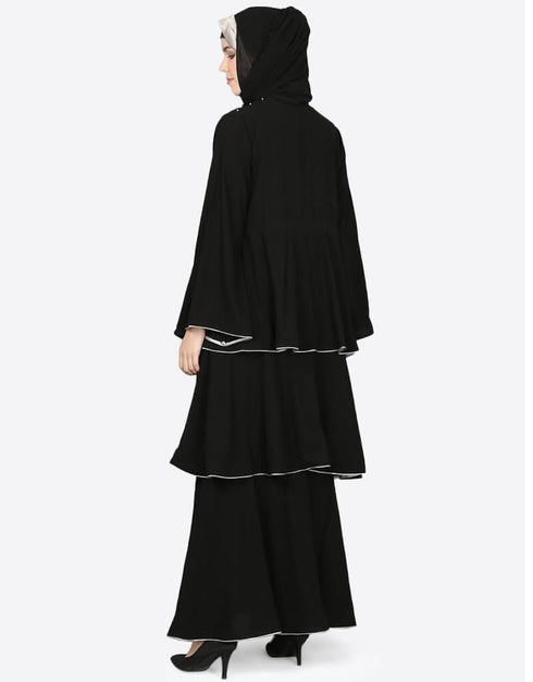 Dubai Hand work three bell layer party Abaya Black