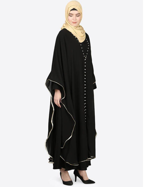 Muslim Butterfly Upper With Inner Peals Abaya Cum Kaftan Black