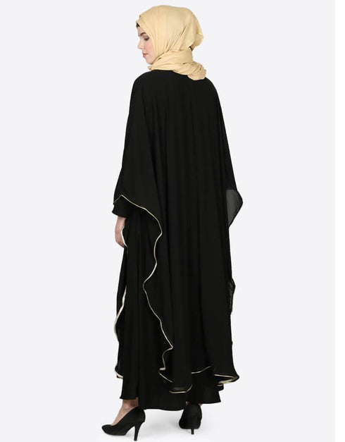 Muslim Butterfly Upper With Inner Peals Abaya Cum Kaftan Black