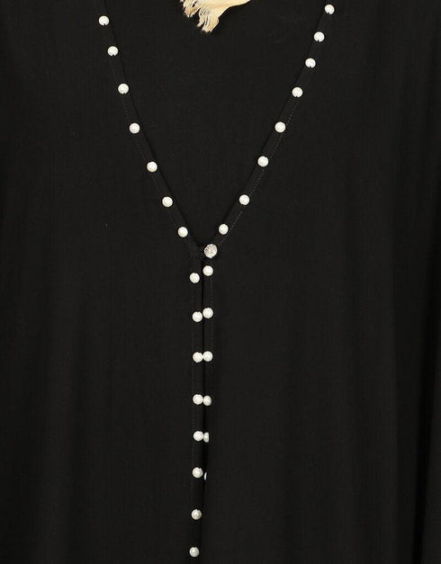 Muslim Butterfly Upper With Inner Peals Abaya Cum Kaftan Black