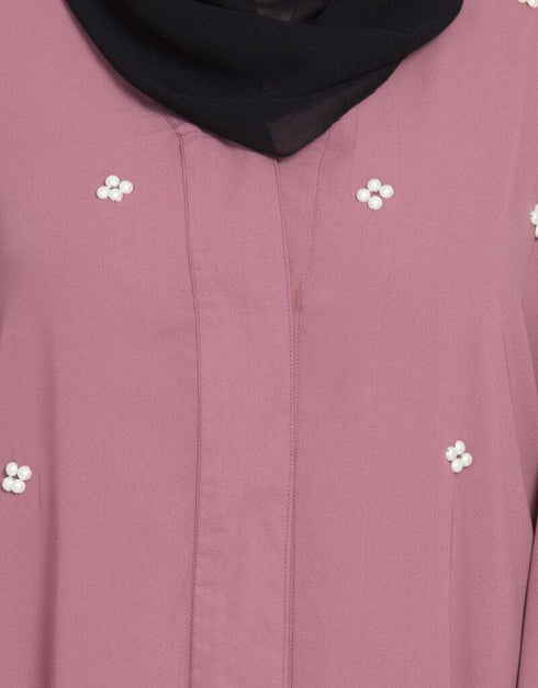 Arabic Butterfly sleeve front open pearls Dubai Kaftan Pink