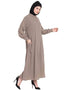 Women Hidden Placket front open casual Abaya Brown