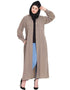 Women Hidden Placket front open casual Abaya Brown