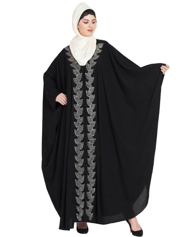 Modern Hand beaded front open party Kaftan Black