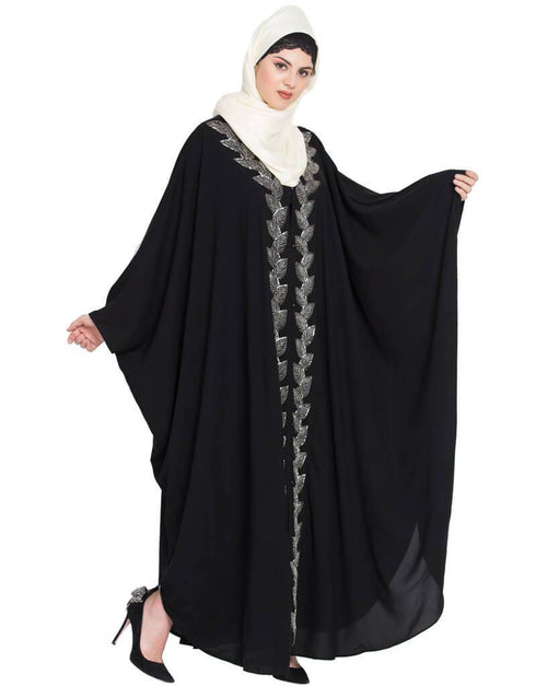 Modern Hand beaded front open party Kaftan Black