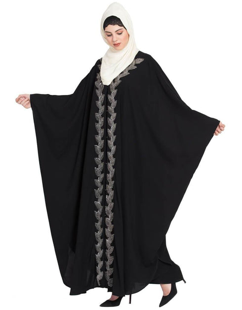 Modern Hand beaded front open party Kaftan Black