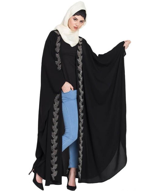 Modern Hand beaded front open party Kaftan Black