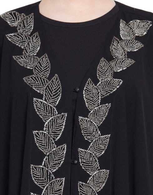 Modern Hand beaded front open party Kaftan Black