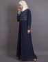 Women Embellished Navy Party Burqown - Burqa and Gown Blue