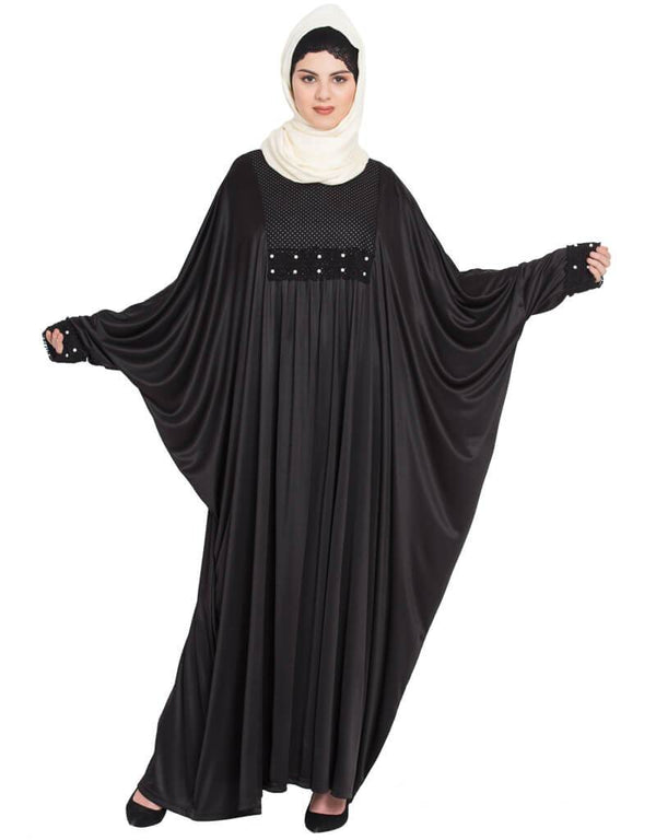 Trendy Pleated Butterfly Kaftan Black